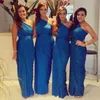 Yeni Seksi Pileli Şifon Kraliyet Mavi Bir Çizgi Gelinlik Modelleri Uzun Hizmetçi Onur Elbise Düğün Konuk Elbise Ucuz Custom Made