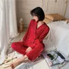 Yaz Yeni Satin 2pcs Pijama Takım Kadın Gömlekleri Sweetwear İpeksi Homewear Pijamalar Sıradan Kimono Elbise Samimi iç çamaşırı
