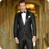 Wysokiej jakości jeden przycisk Black Groom Tuxedos Peak Lapel Mężczyźni Garnitury 2 Sztuki Wedding / Prom / Dinner Blazer (Kurtka + Spodnie + Krawat) W706
