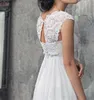 Robe vintage empire tour de plage mariages robes chérie scoop cou cou dentelle coiffée corset en mousseline country robe de mariée robe nuptiale