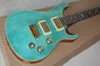 Factory Custom Light Blue Electric Guitar with Gold Hardware,Birds Fret Inlay,Flame Maple Veneer,Can be Customized