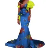 Vintage Vestidos Bazin Long Mermaid Dress Draped Patchwork African Print Dresses for Women African Ankara Kläder WY3346