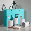 Bath Accessory Set Bathroom Accessories Ceramic Metal Base Soap Dispensers Toothbrush Holder Gargle Cups Dish With Tray Wedding Gifts1