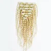 clip afro crépus dans les extensions 100g Bleach blonde clip dans les extensions de cheveux humains 8pcs mongol crépus cheveux bouclés