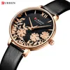 Curren Läder Kvinnor Klockor 2019 Vacker unik design Ring Quartz Armbandsur Klocka Kvinna Fashion Dress Watch Montre Femme