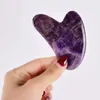 Purple Amethyst Jade Roller Gua Sha Massager Tools Board Guasha Set Set Natural Warck Redukcja