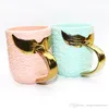 Copos de leite de café-da-manhã com ouro prata alça de viagem canecas cauda de sereia cauda cerâmica criativa xícara de chá xícara de chá caneca BC BH1098