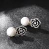 Fashion-Flower Shining Cubic Flower Crystal Drop Pearl Pendant Tassel Örhängen för Kvinnor Bröllopsfest Smycken