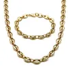 10mm largo lucido chicchi di caffè catena a maglia braccialetto mens 14k catene d'oro collana in acciaio inossidabile bigiotteria set regalo fidanzato254m