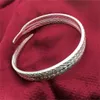OMHXZJ Whole Personality Bangles Fashion OL Woman Girl Party Gift Silver Open Leaf 925 Sterling Silver Cuff Bangle Bracelet BR4072004
