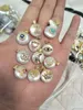 魅力的なカラフルなジルコンインライドコインパールペンダント3-4mm白い淡水真珠のネックレス長43cmファッションジュエリー
