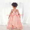 Princesa Bow Lace Flower Girls 'Dresses Applique Bonito Criança 2K19 Meninas Aniversários Aniversários Formal Vestidos Primeira Comunhão Vestidos Crianças Tutu Pageant