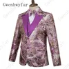 Gwenhwyfar Purple Floral Men Wedding 최신 디자인을위한 정장 신랑 턱시도 패션 공식 무도회 3 조각 슈트 재킷 조끼 바지 338a