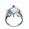 Anillos de cristal de lujo de plata de ley 925 anillos de tortuga de ópalo de fuego azul/blanco para mujer