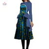 African Women Dress 2020 Pearl Denim Print Tyg Skriv ut Vaxklänningar Bazin Riche Mid-Calf Afrika Bow Sexy Dress WY6694