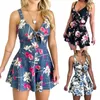 Kadınlar Seksi Playsuit Sleevess Bow Çiçek Baskı Bel Sıkı Tulum Romper Yumuşak ve Hafif Kumaş V Boyun Tulum