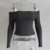 Kobiety Off Ramię Crop Top T Koszulki Z Długim Rękawem Krótkie Koszulki Dla Kobiet Odzież Moda Czarna Koszulka Topy Trójniki Koreański Styl