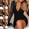 Robes décontractées Fashion Femmes Robe Sexy Deep V Bandage Bodycon Black Longue Manches Soirée Club Mini Runestone Mesdames