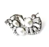 Silver/Gun black plated clear rhinestone crystal flower pearl Ear Stud ear cuff
