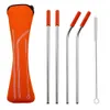 100set/lot Colorful Reusable Silicone Tips Cover Stainless Steel Straight Bent Drinking Straws With Brush Set Bar tool