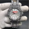 Montre à diamants en acier inoxydable argenté pour hommes populaires, surface en maille blanche, montre mécanique automatique à travers le sport