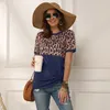 Leopard T-shirt Kvinnor Patchwork Top Sommar Kortärmad Tee Kvinnor Kvinnor 2020 Nya Tie Tops Tee Kvinna 2XL Tee