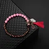 Heißer Stil Luxus Naturstein Rosa Perlen Stränge Armband Frauen Handgemachte Feine Liebe Charme Rote Quaste Armbänder