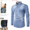 Moda Mens Denim Camisa Manga Longa Plus Size Algodão Jeans Cardigan Casual Slim Fit CAMISAS Homens Duas-bolso Tops Vestuário M-6XL