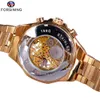 CWP Forsining Montres en acier inoxydable Série classique Mouvement doré transparent Steampunk Hommes Squelette mécanique Top Marque Luxur284D