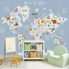 Papier peint photo personnalisé 3D dessin animé carte du monde peintures murales chambre d'enfants filles et garçons literie chambre fond papier peint décor 3D