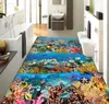 Anpassad PVC-golv Vinyl Bakgrund Ocean World Floor Tiles Bakgrundsbilder för vardagsrum Sovrum Badrum Självhäftande golv