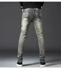 Retro Blue Tracksuit Spring Autumn broderad Crane Men's 2st Jeans Set Fashion Slim Fit Denim Jacket and Stretch Pants