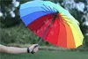 Regnbåge paraply stor lång handtag rakt färgstarkt paraply manlig kvinnlig soligt och regnigt paraply