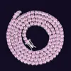 Теннисная цепочка с розовым цирконием в один ряд для женщин и девочек, ожерелье с розовым бриллиантом, модные ювелирные изделия в стиле хип-хоп для Gift221c