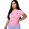 T-shirt quente de verão feminino Tops Tees Nova manga curta casual elástica frisada borboleta decoração em torno do pescoço grande tamanho feminino vestuário s-3xl