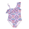 Baby Girls Swimwear One Off Shoulder Kids Swimsuit One Pieces Kids Swimsuits Children Swimming Clothes Summer Kids Clothing 4 Colors DHW2384