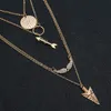 Layered Arrow Ring Lariat Halskette Kette Feder Pailletten Halsketten Schmuck für Frauen und Mädchen