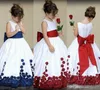 Jewel Neck Satin Flower Girl Dress with Flowers 2020 Floor Length Kids Party Evening Prom Gowns