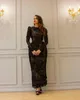 Petite robe noire longueur thé robes de soirée florales 3d avec manches longues yousef aljasmi dentelle arabe occasion robes de bal 246A