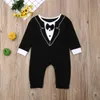 Höst baby pojkar gentleman romper mode långärmad spädbarn jumpsuit söt rund krage båge slips toddler onesie nyfödda kläder c5774