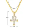 Collane con ciondolo croce Set gioielli hip-hop da uomo Ankh egiziano Chiave della vita Fascino con strass bling con collana di dichiarazione di coppia di rubini rossi