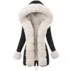 Parkas en duvet pour femmes manteau de fourrure d'imitation en peluche chaud pour femmes grande taille épissage longue veste à capuche pardessus épais à lacets Slim Parka