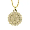Round Cluster Medallion Gold Color Pendant Necklace Chain Charm Bling Cubic Zircon Men Women Hip Hop Jewelry For Gift