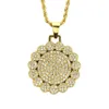 Round Cluster Medallion Gold Color Pendant Necklace Chain Charm Bling Cubic Zircon Men Women Hip Hop Jewelry For Gift