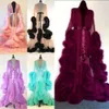 Sexy Lace Night Robe Women Kimono Night Maxi Dress Gown Mesh Long Sleeve Fur Babydoll Party Sleepwear Nightgrown Robes