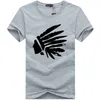 Fashion-Indian Head Printed O-Neck Summer Short T-Shirt Large Yard Male Cotton Clothes Loose Fashion Top Tee