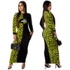 Kvinnor Leopard Lip Maxi Klänningar Långärmad Crew Neck Långärmad Patchwork Trendig Pencil Dress Fall Sommar Sexig skjorta Ny LJJA2974