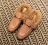 Luxuxfrauen realer Pelz Faule Hausschuhe echtes Leder Marke Designer Mode Loafers Frauen Pantoletten Schuhe Rabbit Fur Slippers Reale Abbildungen