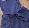 Meisje Vierkante Kraag Mouwloze Romper Baby Zomer Jean Diepblauwe Jumpsuit Baby Effen Kleur Kleding Een Stuk ZHT 2653456020