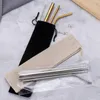 Stainless Steel Drinking Straws Set Straight Bend Straws Juice Bubble Tea Straws Set with Cleaning Brush OPP Bag Package